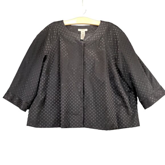 Covington Womens Blouse Top Sz 20-22W Black Crosshatch Pattern Shirt Snaps - Picture 1 of 12